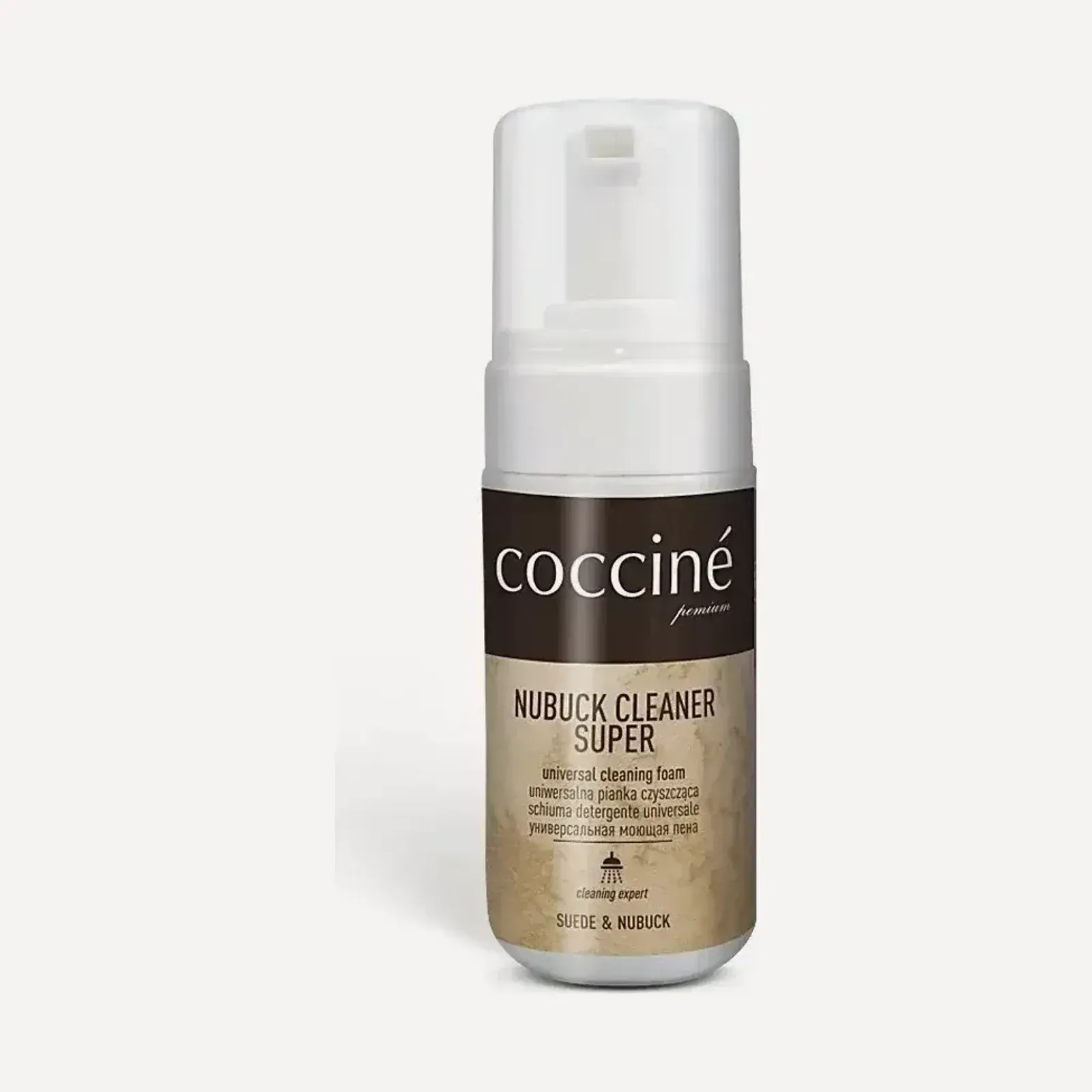 Pianka Coccine Nubuck Cleaner Super 100 ml w butelce ze spieniaczem.