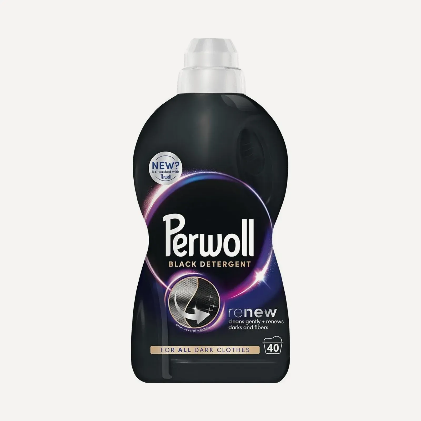 Czarna butelka Perwoll Renew Black 2 l — płyn do prania tkanin czarnych i ciemnych.