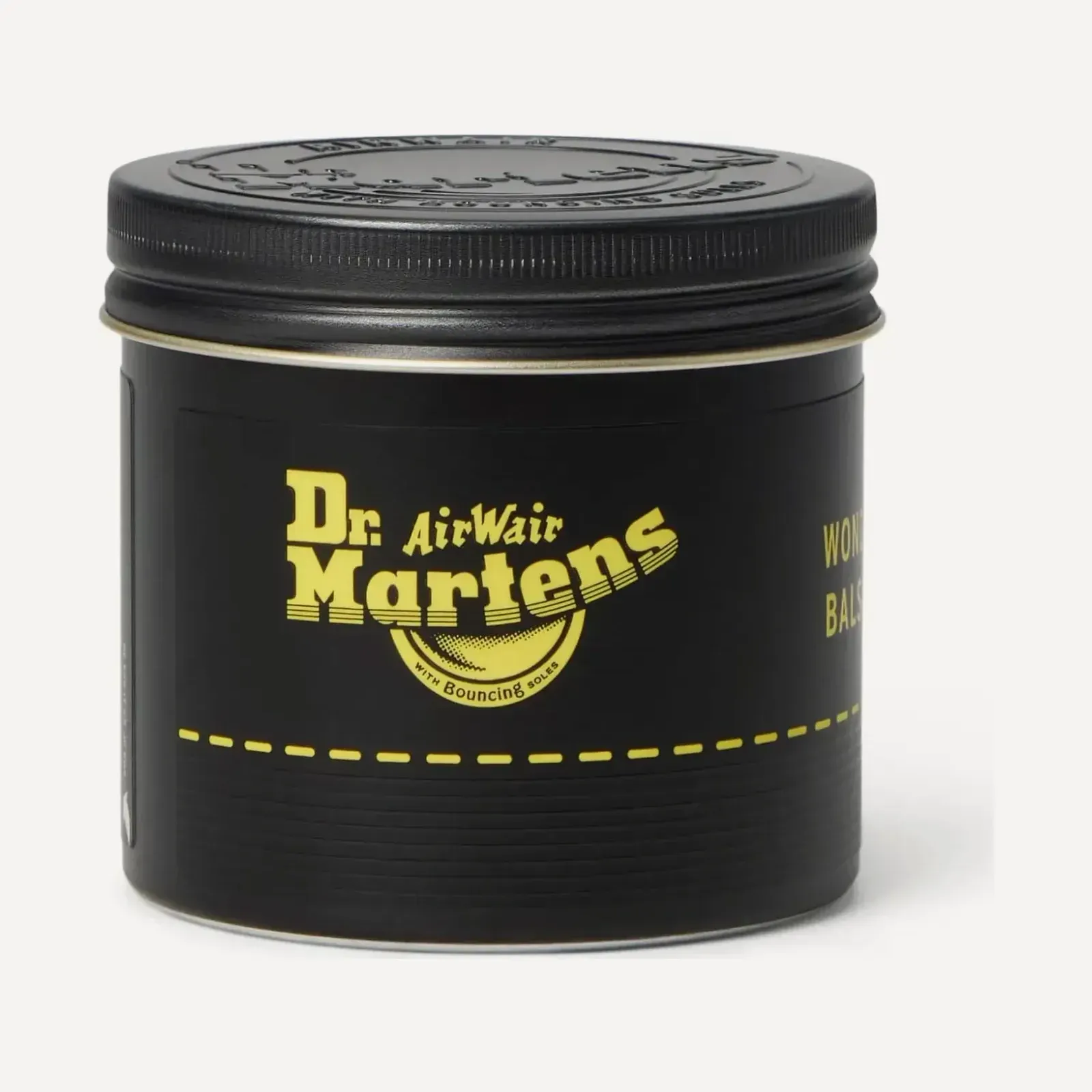 Dr. Martens Wonder Balsam 85 ml — czarna puszka odżywki do skóry z żółtym napisem.