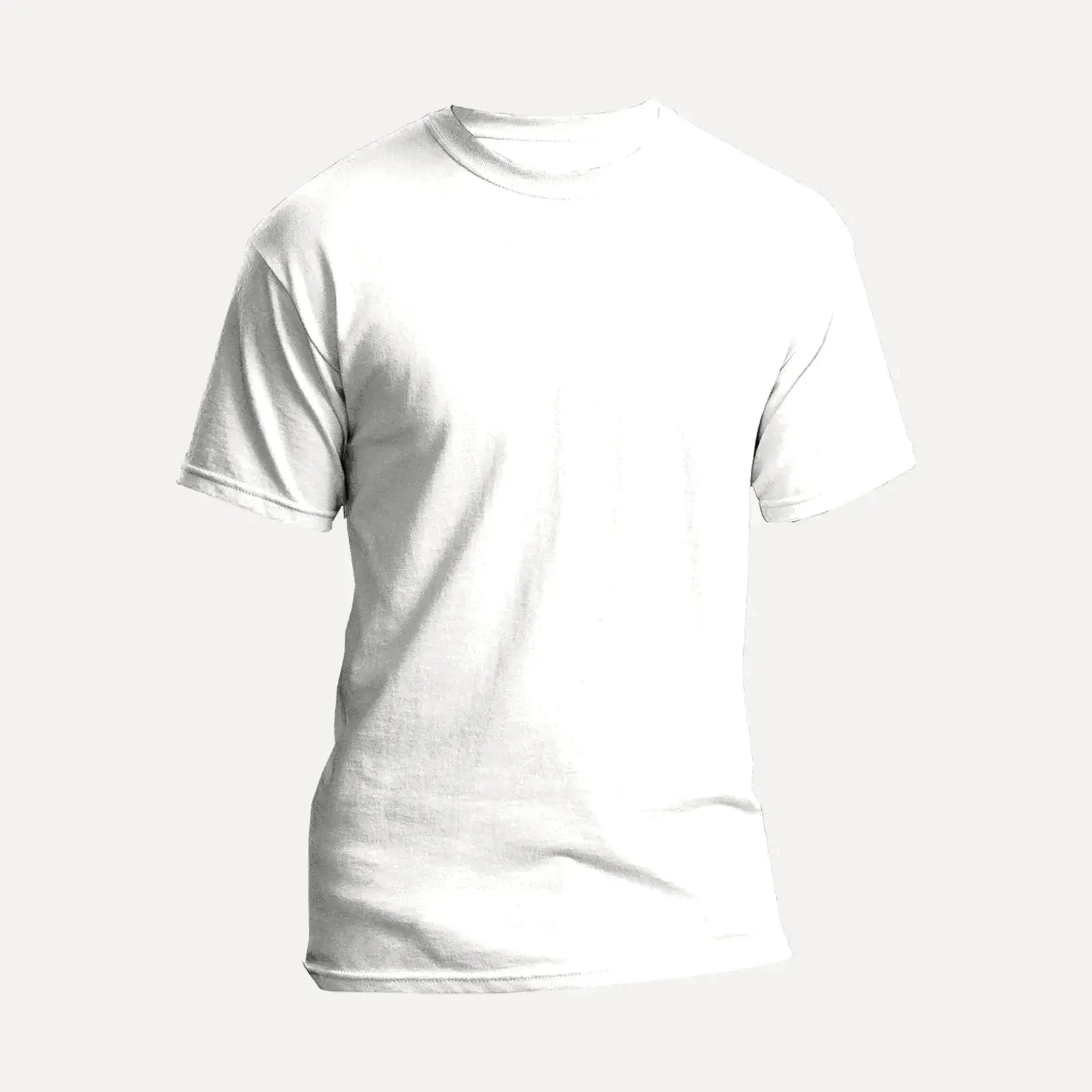 Biały męski t-shirt z okrągłym dekoltem i krótkim rękawem, ujęcie produktowe.